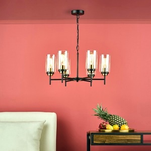 Decorative Ceiling Pendant Dar Abel Six Light, Satin Black Abe0654