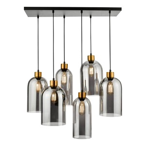 Bar Pendant Lamp Dar Alma Six Light Ceiling Matt Black, Smoked Glass Alm6422