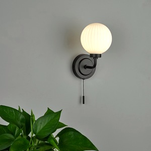 Bathroom Wall Lamp Dar Alrik Light, Ribbed Opal Glass Shade