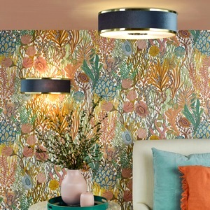 Contemporary Flush Mount Light Dar Alvaro Three Brushed Brass, Blue Shade