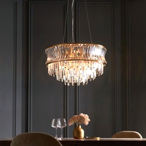 Ceiling Chandelier Lamp Crystal 9 Light Pendant Concave Glass, Warm Brass