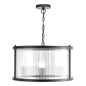 Ceiling Pendant Lamp Dar Bianka Three Light Matt Black, Ribbed Glass