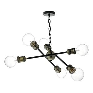 Black Dar Brigade Six Light Pendant Antique Brass