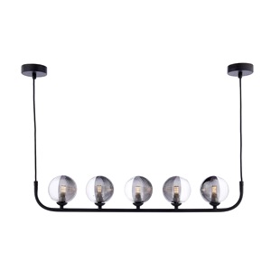 Bar Ceiling Pendant Lamp Dar Cradle Five Light Matt Black, Ribbed Glass
