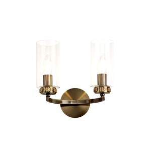 Antique Brass Look Benz Two Light Wall Clear Glass