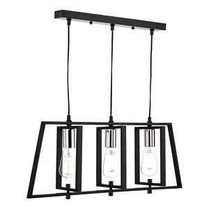 Black Dar Dax Three Light Bar Pendant, Polished Chrome