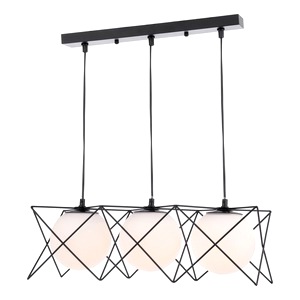 Bar Ceiling Pendant Lamp Dar Dreyson Three Light Matt Black, Opal Glass