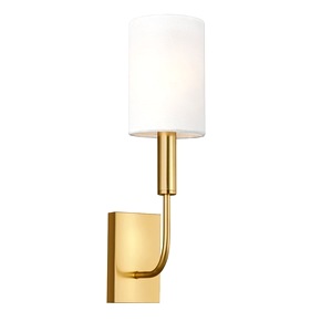 Burnished Brass Brianna Single Wall Light, White Linen Shade