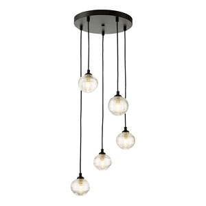 Artistic Cluster Pendant Ceiling Lamp Dar Federico Five Light Clear Ribbed Glass