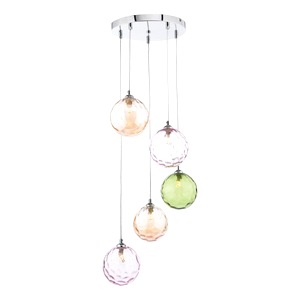 Cluster Suspension Ceiling Light Dar Federico Five Pendant Lamp, Mixed Coloured Glass Fed0550-mix