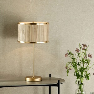 Contemporary Table Lamp Dar Fenella Gold Leaf, Seagrass Shade Fen4235