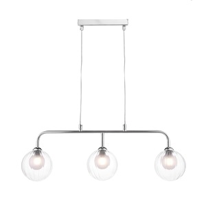 Bar Ceiling Pendant Lamp Dar Feya Three Light Polished Chrome, Clear, Opal Glass