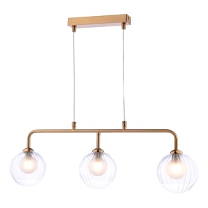 Bar Ceiling Pendant Lamp Dar Feya Three Light Antique Bronze, Clear, Opal Glass