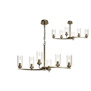 Antique Brass Frame Benz Six Light Semi Flush Ceiling Clear Glass