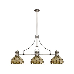 Dimmable If Fitted Albany, Origin Three Light Fixed Pendant 30cm Tiffany, A Polished Nickel-beige