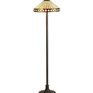 Aged Antique Brass Cognac Two Light Octagonal Floor 400mm Amber, Cream, Black Shade
