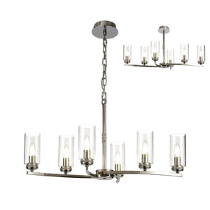 Bright Polished Nickel Benz Six Light Semi Flush Ceiling Lamp, Clear Glass
