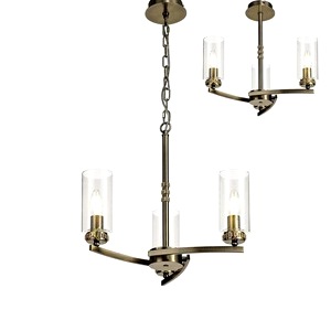 Antique Brass Benz Three Light Semi Flush Ceiling Clear Glass