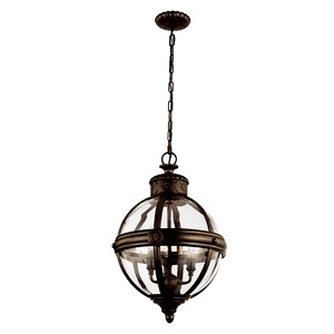 British Bronze Adams Three Light Victorian Glass Orb Lamp