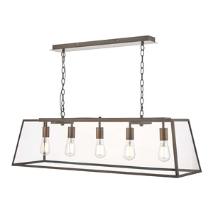 Antique Copper Dar Academy Five Light Bar Pendant, Clear Glass