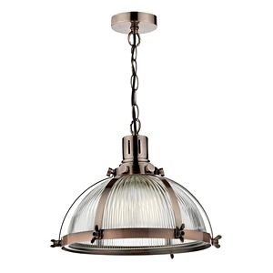 Brushed Antique Copper Dar Debut, Ribbed Glass Shade
