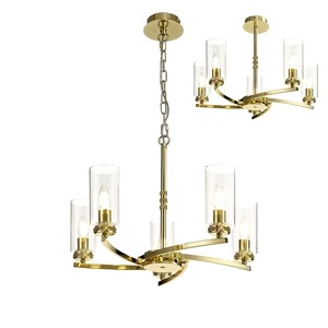 Bright Polished Brass Benz Five Light Semi, Gold, Clear Glass