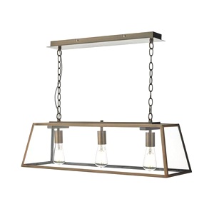 Antique Copper Dar Academy Three Light Bar Pendant, Clear Glass
